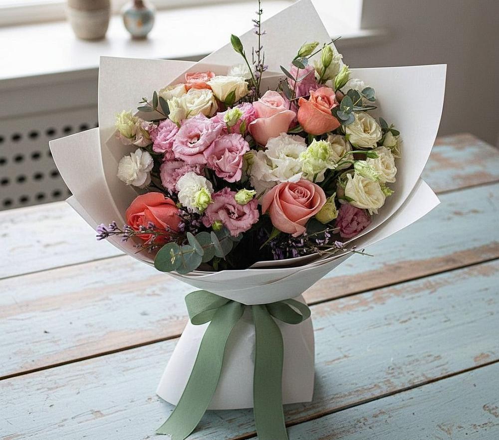 Букет цветов из: Розы, Лизиантусы и Гвоздики в Дедилово