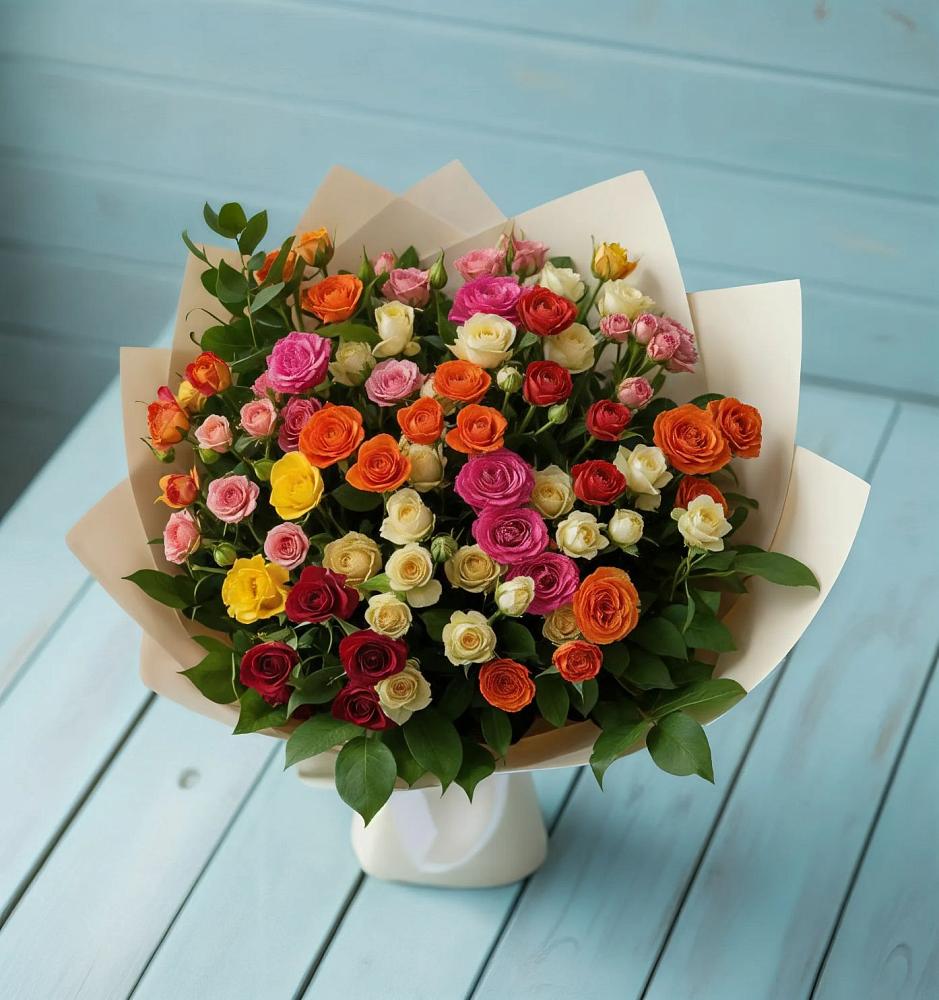 Букет Микс из разноцветных кустовых роз в Дедилово