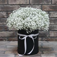 Цветочная композиция из Гипсофила в шляпной коробке в Дедилово