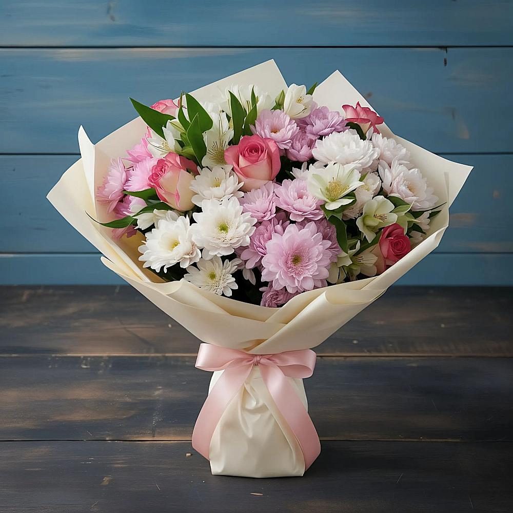 Букет цветов из: Хризантемы, Альстромерии и Розы в Дедилово